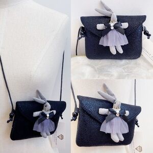 Faux Black Suede Bunny Easter Girls Crossbody Bag